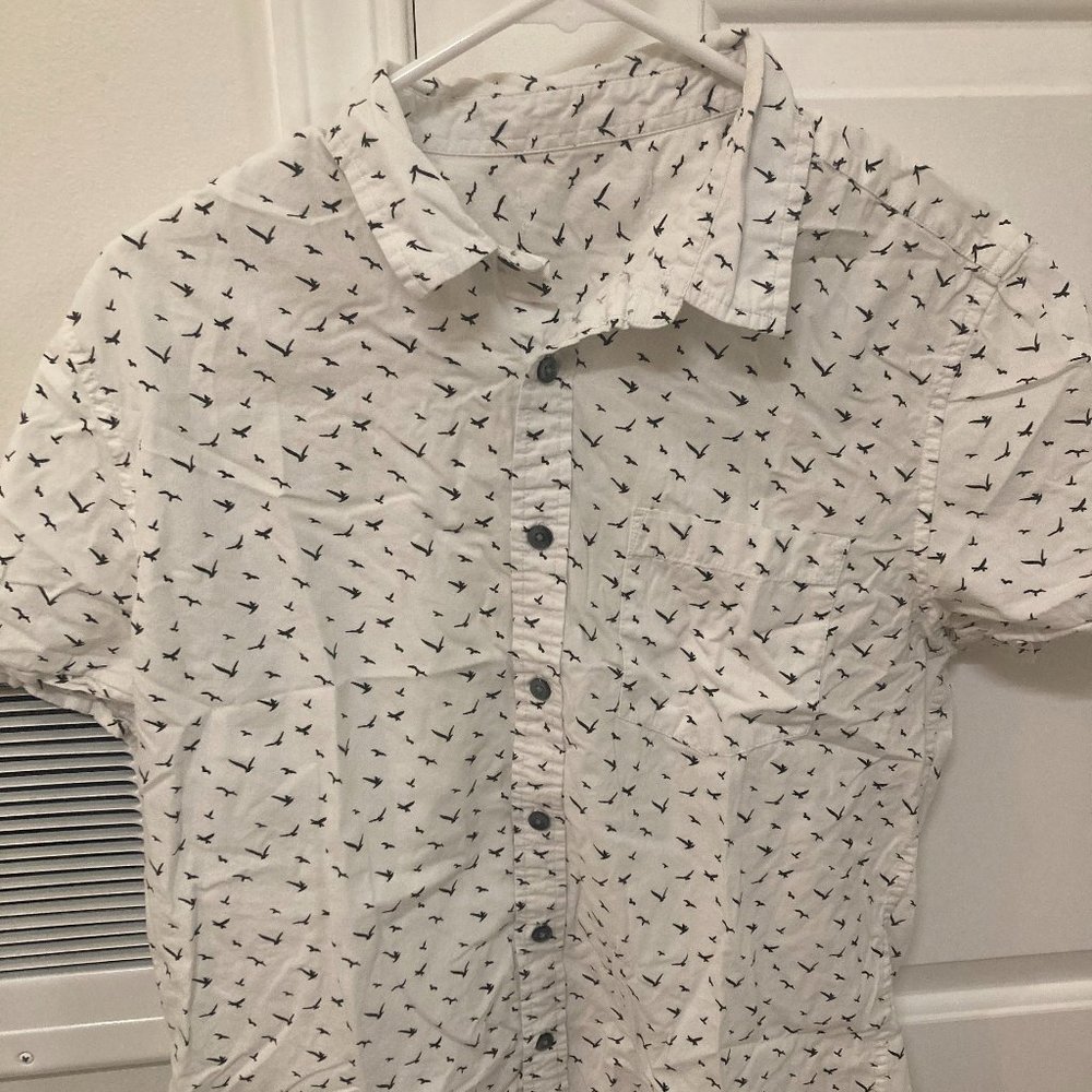 H&M Bird Print Short Sleeve Button Up